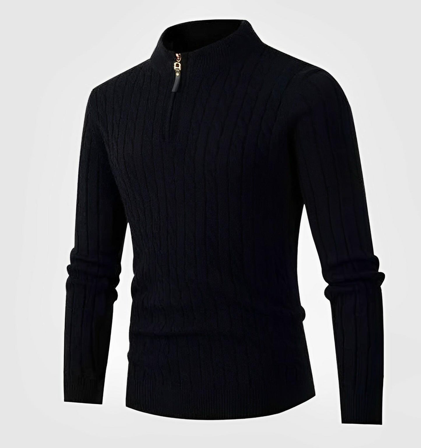 Knitted Men's Sweater with Stand Collar and Zipper