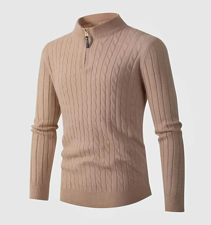 Knitted Men's Sweater with Stand Collar and Zipper