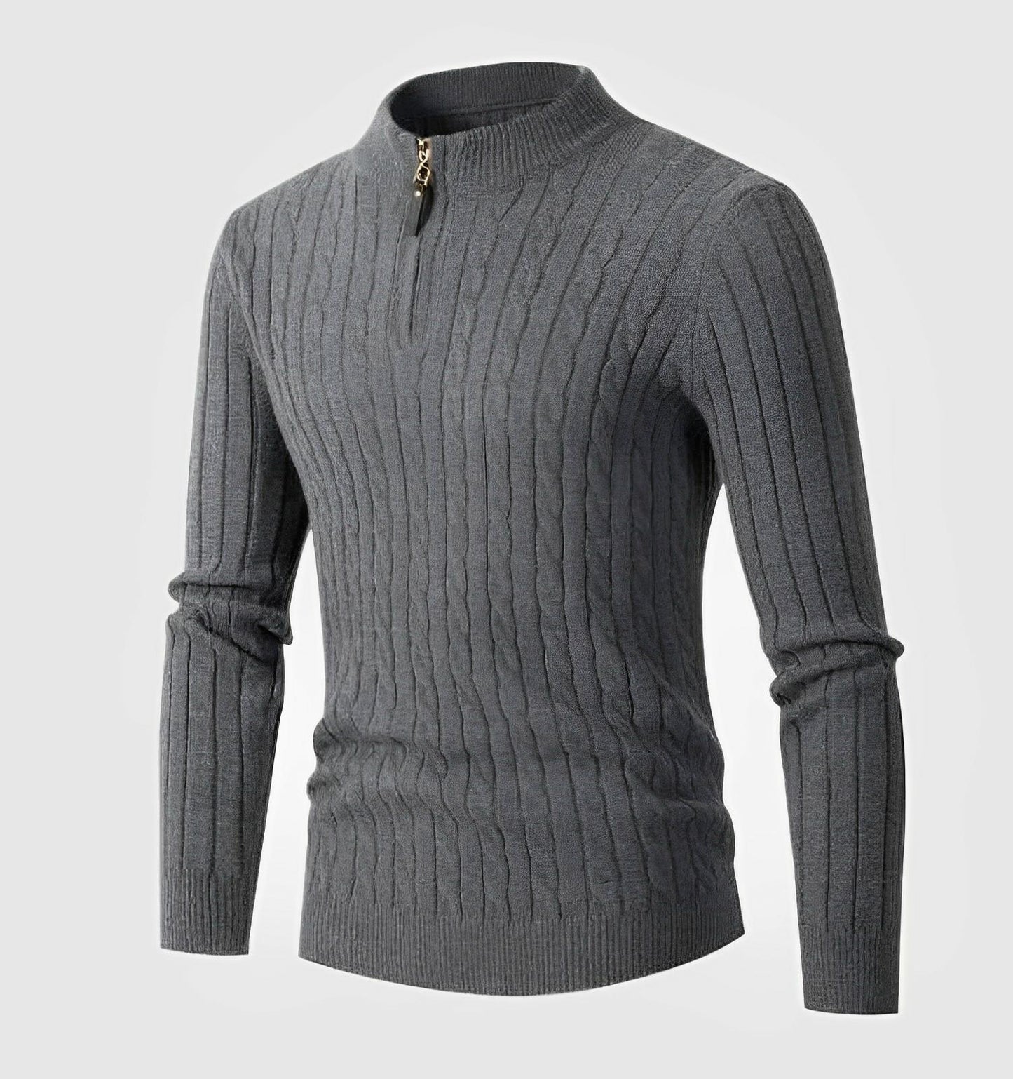 Knitted Men's Sweater with Stand Collar and Zipper