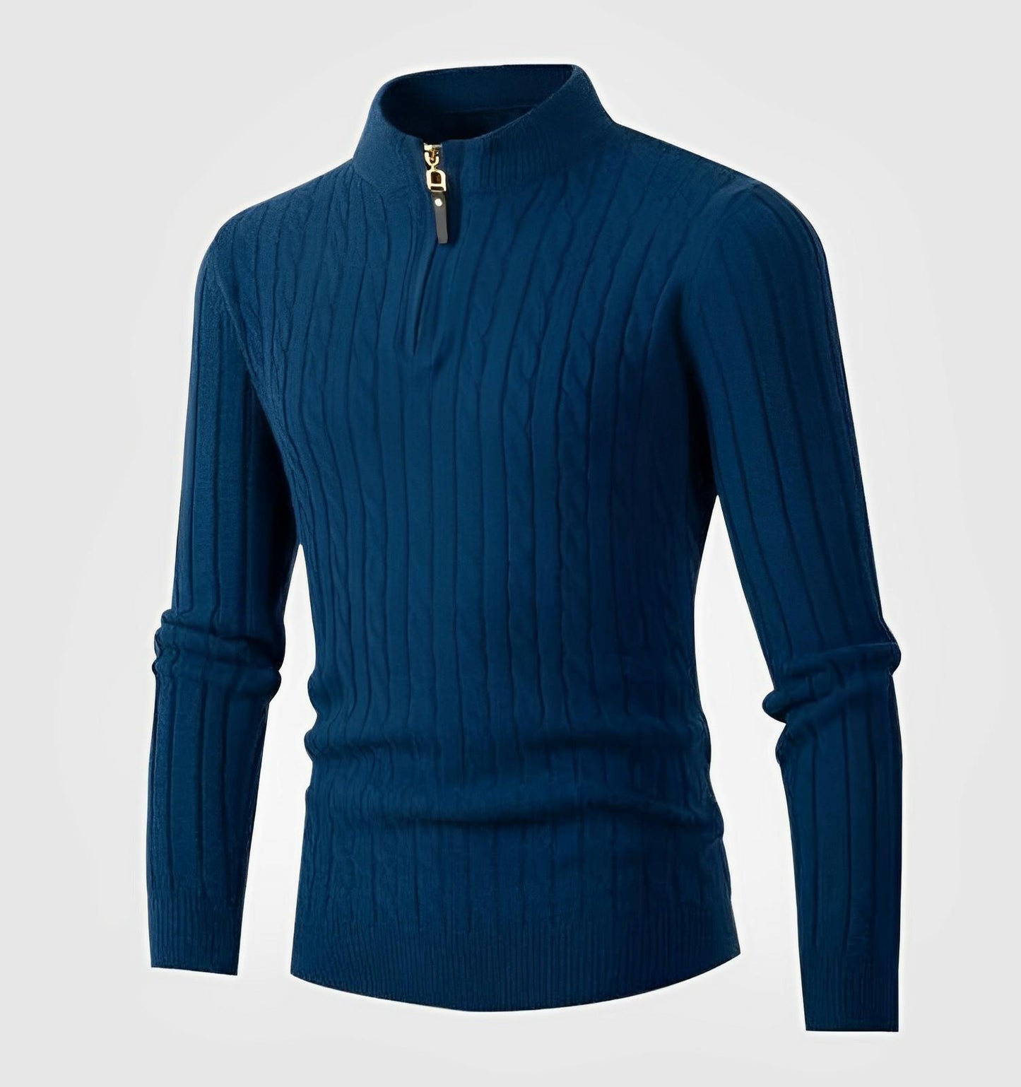 Knitted Men's Sweater with Stand Collar and Zipper