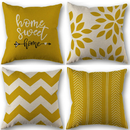 Chic "Home Sweet Home" Linen Square Cushion Covers - Set of 4