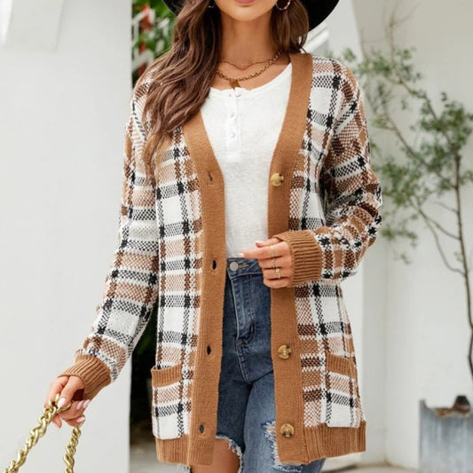 Chic Plaid Button - Up Cardigan - Homavendi